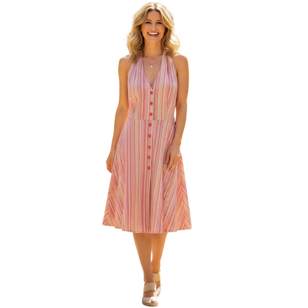 NWT Voodoo Vixen Size L Striped Retro Halter Dress – Belt Loops, No Belt